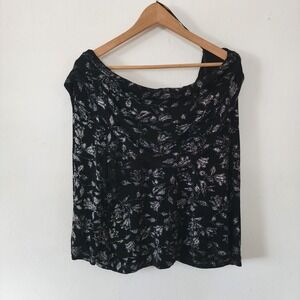 Y2K Metaphor 3X Off The Shoulder Silver Sparkly Holiday Top Floral